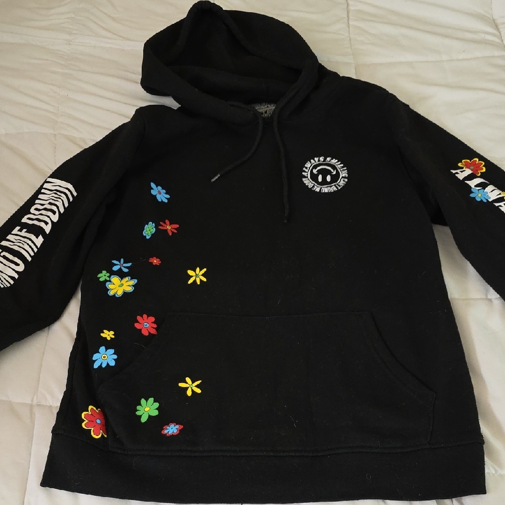 Brooklyn Cloth Black Hoodie with Colorful Floral Accents Size M